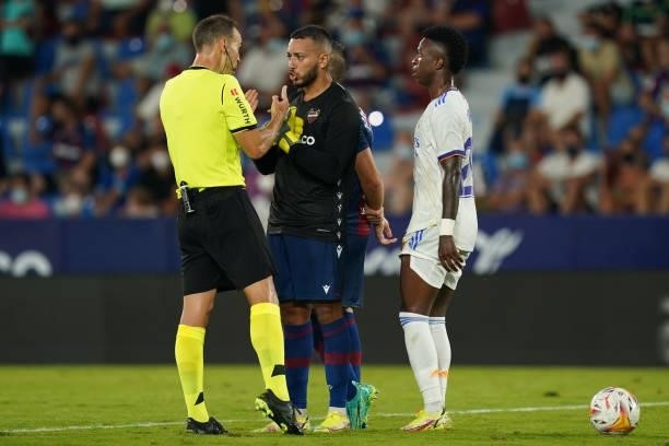 Ruben Vezo of Levante UD during the La Liga match between Levante UD v Real Madrid played at Ciutat Valencia Stadium on August 21, 2021 in Barcelona,...
