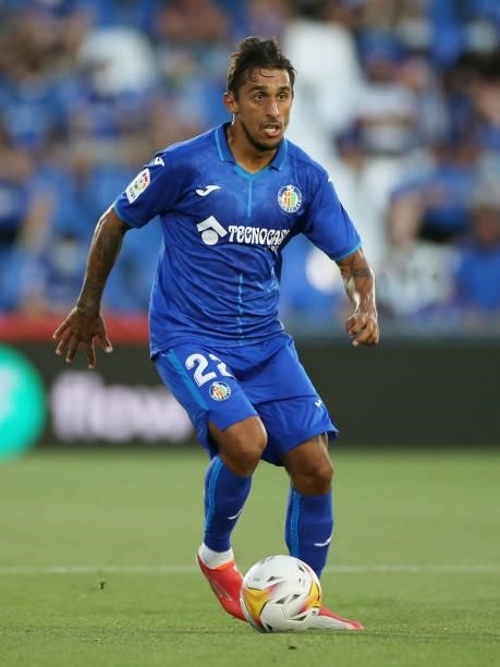 Damian Suarez of Getafe CF during the La Liga match between Getafe CF and Sevilla FC played at Coliseum Alfonso Perez Stadium on August 23, 2021 in...