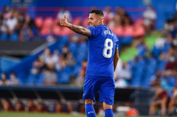 Vitolo during La Liga match between Getafe CF and Sevilla FC at Coliseum Alfonso Perez on August 23, 2021 in Getafe, Spain.