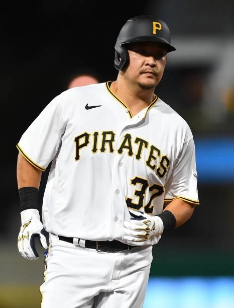 Yoshi Tsutsugo of the Pittsburgh Pirates rounds the bases after hitting a solo home run during the seventh inning against the Arizona Diamondbacks at...