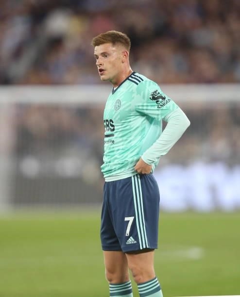Leicester City's Harvey Barnes during the Premier League match between West Ham United and Leicester City at The London Stadium on August 23, 2021 in...
