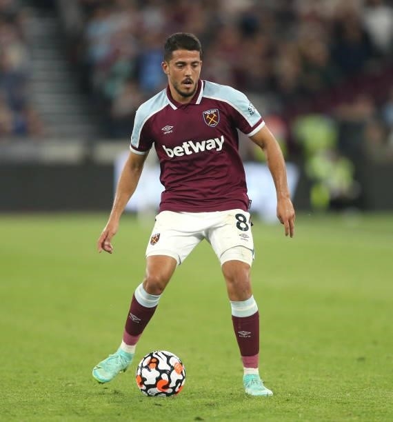 West Ham United's Pablo Fornals during the Premier League match between West Ham United and Leicester City at The London Stadium on August 23, 2021...