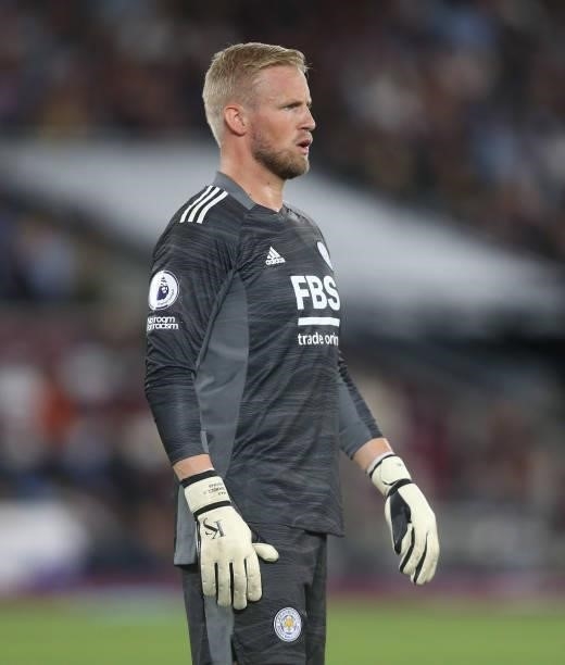 Leicester City's Kasper Schmeichel during the Premier League match between West Ham United and Leicester City at The London Stadium on August 23,...