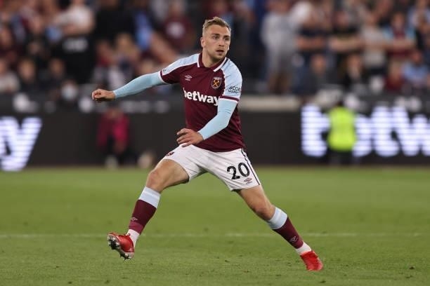 Jarrod Bowen of West Ham United during the Premier League match between West Ham United and Leicester City at The London Stadium on August 23, 2021...