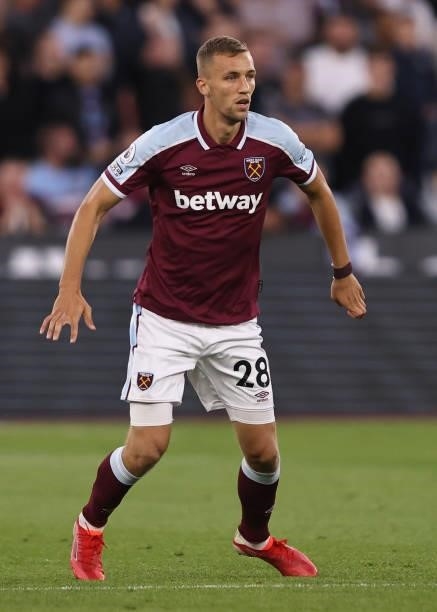 Tomas Soucek of West Ham United during the Premier League match between West Ham United and Leicester City at The London Stadium on August 23, 2021...