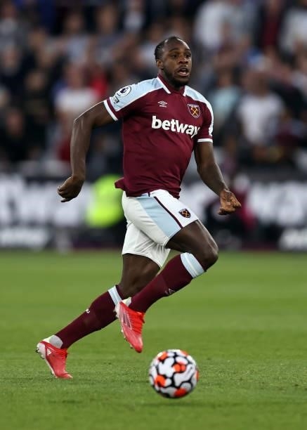 Michail Antonio of West Ham United during the Premier League match between West Ham United and Leicester City at The London Stadium on August 23,...