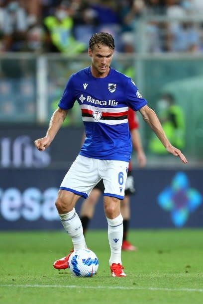 Albin Ekdal of UC Sampdoria controls the ball during the Serie A match between UC Sampdoria and AC Milan at Stadio Luigi Ferraris on August 23, 2021...