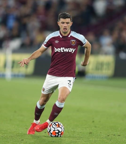 West Ham United's Aaron Cresswell during the Premier League match between West Ham United and Leicester City at The London Stadium on August 23, 2021...