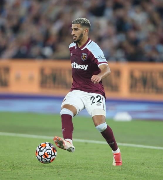 West Ham United's Said Benrahma during the Premier League match between West Ham United and Leicester City at The London Stadium on August 23, 2021...