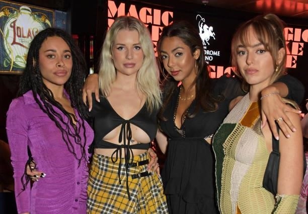 Blithe Saxon, Lottie Moss, Hannah Crook and Gaby Kalra attend the Magic Mike Live after party at The Hippodrome on August 24, 2021 in London, England.