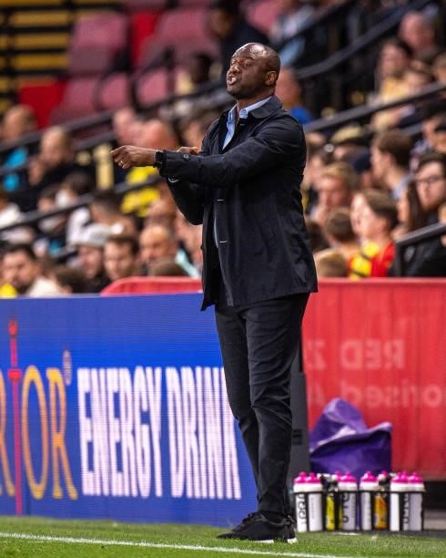 Manager Patrick Vieira of Crystal Palace during the Carabao Cup Second Round match between Watford and Crystal Palace on August 24, 2021 in Watford,...