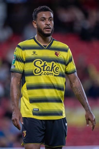Joshua King of Watford during the Carabao Cup Second Round match between Watford and Crystal Palace on August 24, 2021 in Watford, England.