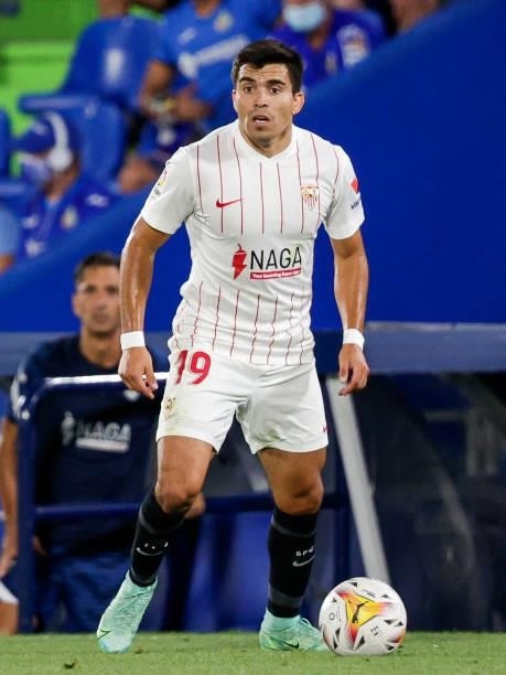 Marcos Acuna of Sevilla FC during the La Liga Santander match between Getafe v Sevilla at the Coliseum Alfonso Perez on August 23, 2021 in Getafte...