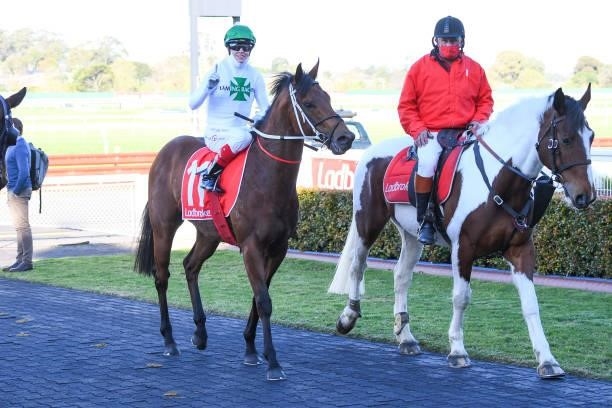 The General ridden by Craig Williams returns to the mounting yard after winning the Ladbrokes Same Race Multi Handicap at Ladbrokes Park Lakeside...