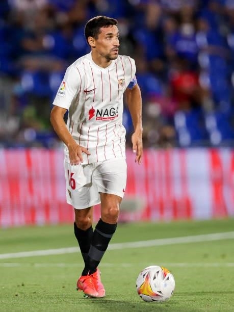 Jesus Navas of Sevilla FC during the La Liga Santander match between Getafe v Sevilla at the Coliseum Alfonso Perez on August 23, 2021 in Getafte...