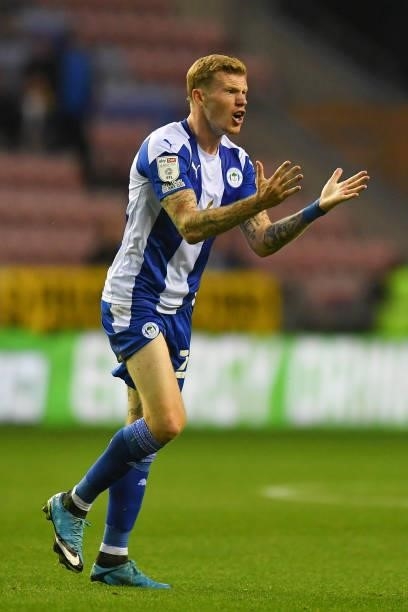 Wigan Athletic's James McClean during the Carabao Cup Second Round match between Wigan Athletic and Bolton Wanderers at DW Stadium on August 24, 2021...