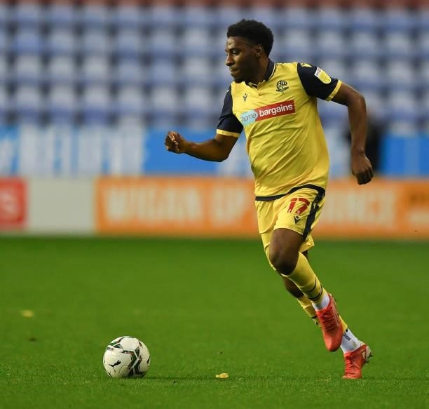 Bolton Wanderers' Oladapo Afolayan during the Carabao Cup Second Round match between Wigan Athletic and Bolton Wanderers at DW Stadium on August 24,...