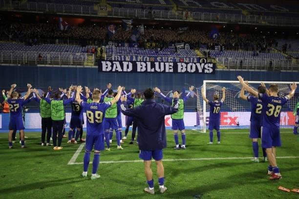 Dinamo Zagreb players acknowledge their fans after the UEFA Champions League Play-Offs Leg Two match between Dinamo Zagreb and FC Sheriff at Maksimir...