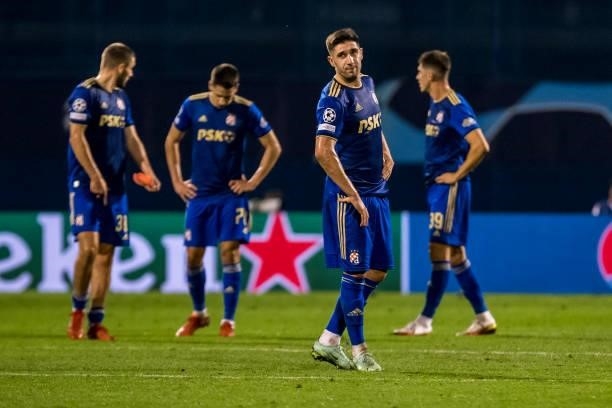 Players of Dinamo Zagreb look dejected after the UEFA Champions League Play-Offs Leg Two match between Dinamo Zagreb and FC Sheriff at Maksimir...