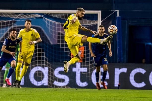Dimitris Kolovos of FC Sheriff controls the ball during the UEFA Champions League Play-Offs Leg Two match between Dinamo Zagreb and FC Sheriff at...