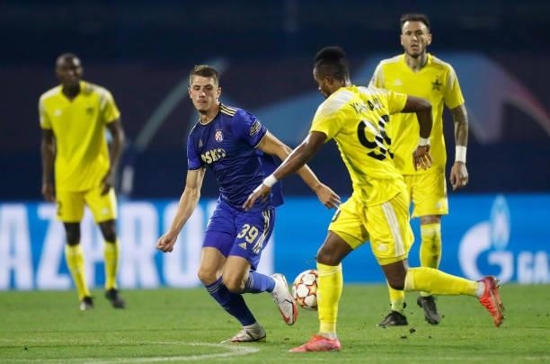 Deni Juric of Dinamo in action during the UEFA Champions League Play-Offs Leg Two match between Dinamo Zagreb and FC Sheriff at Maksimir Stadium on...