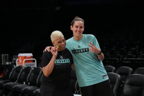 Assistant Coaches, Shelley Patterson and Jacki Gemelos of the New York Liberty pose for a photo before the game against the Phoenix Mercury on August...