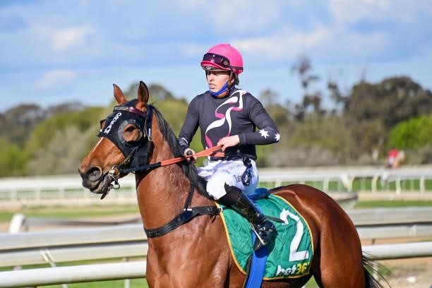 Be Amazing ridden by Tatum Bull returns to the mounting yard after winning the RMBL Investments Rising Stars F&M BM64 Handicap at Echuca Racecourse...