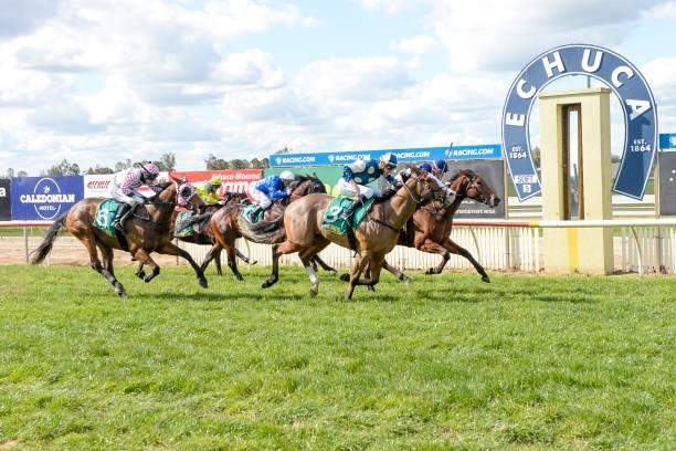 Signor Fangio ridden by Jordan Childs wins the Murphy's Turf & Landscaping Maiden Plate at Echuca Racecourse on August 26, 2021 in Echuca, Australia.