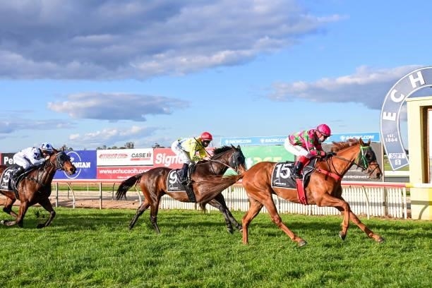 Expectant ridden by Dean Yendall wins the Think Water Echuca BM64 Handicap at Echuca Racecourse on August 26, 2021 in Echuca, Australia.