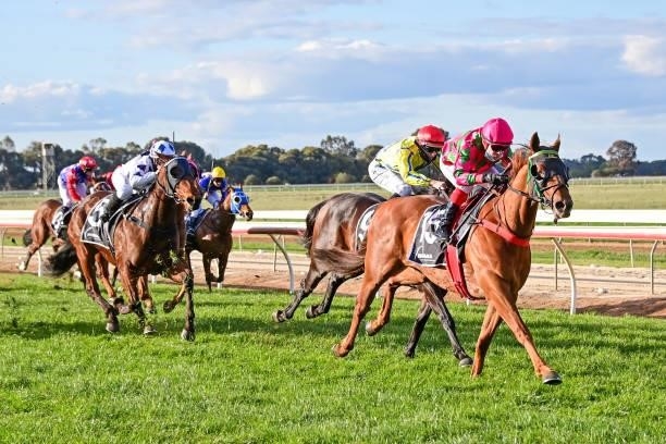Expectant ridden by Dean Yendall wins the Think Water Echuca BM64 Handicap at Echuca Racecourse on August 26, 2021 in Echuca, Australia.
