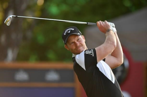 Danny Willett of England plays his tee shot to the 10th hole during Day One of The Omega European Masters at Crans-sur-Sierre Golf Club on August 26,...