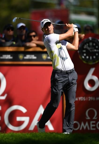 Martin Kaymer of Germany plays his tee shot at the 6th hole during Day One of The Omega European Masters at Crans-sur-Sierre Golf Club on August 26,...