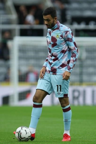 Dwight McNeil of Burnley warms up during the Carabao Cup match between Newcastle United and Burnley at St. James's Park, Newcastle on Wednesday 25th...