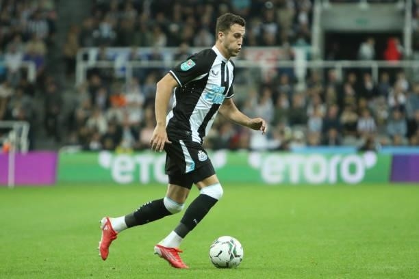 Javier Manquillo of Newcastle United in action during the Carabao Cup match between Newcastle United and Burnley at St. James's Park, Newcastle on...