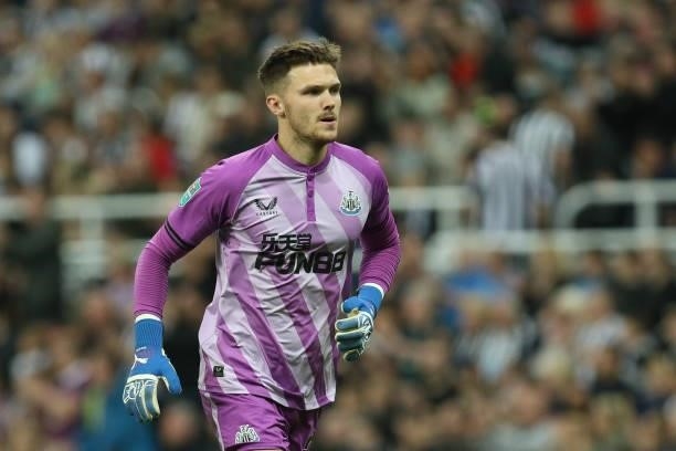Freddie Woodman of Newcastle United seen during the Carabao Cup match between Newcastle United and Burnley at St. James's Park, Newcastle on...