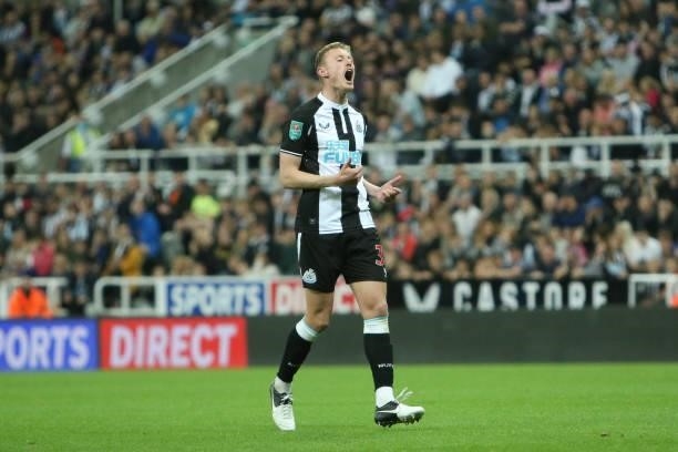Sean Longstaff of Newcastle United reacts during the Carabao Cup match between Newcastle United and Burnley at St. James's Park, Newcastle on...