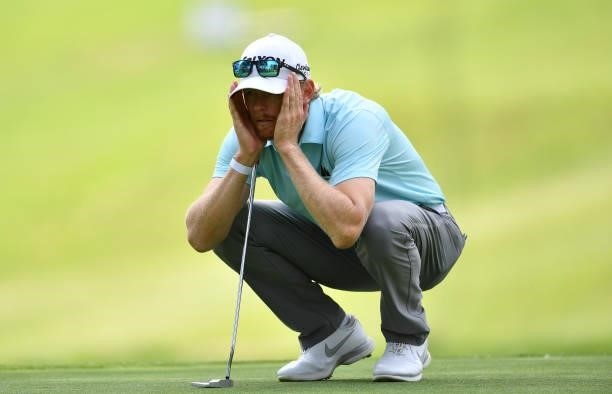 Sebastian Soderberg of Sweden at the 12th hole during Day One of The Omega European Masters at Crans-sur-Sierre Golf Club on August 26, 2021 in...