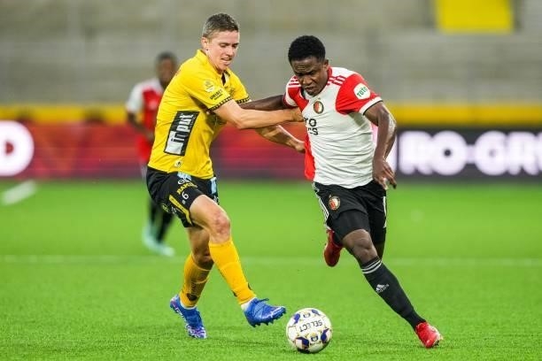 Andre Romer of Elfsborg, Luis Sinisterra of Feyenoord during the UEFA Conference League play-offs match between IF Elfsborg and Feyenoord at Boras...