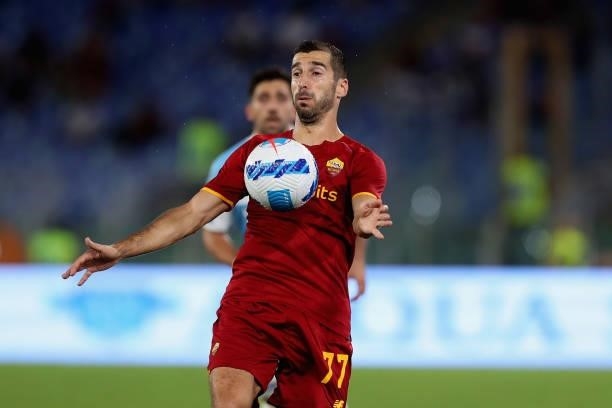Henrikh Mkhitaryan of AS Roma in action during the UEFA Conference League Play-Offs Leg Two match between AS Roma and Trabzonspor at Olimpico Stadium...