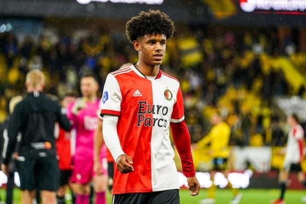 Mimeirhel Benita of Feyenoord during the UEFA Conference League play-offs match between IF Elfsborg and Feyenoord at the Boras Arena on August 26,...