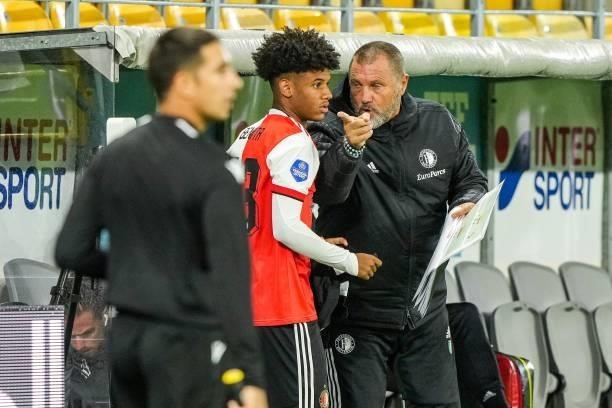 Mimeirhel Benita of Feyenoord, Feyenoord assistant coach John de Wolf during the UEFA Conference League play-offs match between IF Elfsborg and...