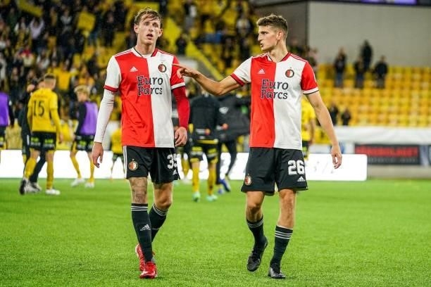 Wouter Burger of Feyenoord, Guus Til of Feyenoord leave the field after the UEFA Conference League play-offs match between IF Elfsborg and Feyenoord...