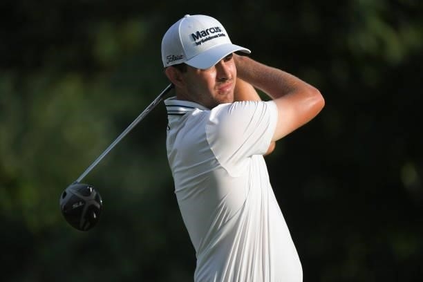 Patrick Cantlay tees off on the 16th hole during the first round of the BMW Championship at Caves Valley Golf Club on August 26, 2021 in Owings...