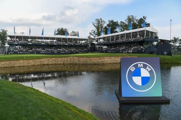View of the 17th green during the first round of the BMW Championship at Caves Valley Golf Club on August 26, 2021 in Owings Mills, Maryland.