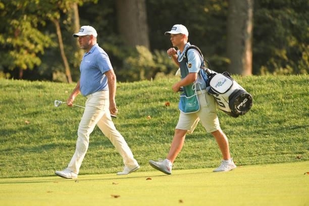 Lee Westwood of England walks along the 15th fairway during the first round of the BMW Championship at Caves Valley Golf Club on August 26, 2021 in...