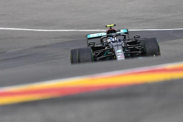 Mercedes' Finnish driver Valtteri Bottas drives during the first practice session of the Formula One Belgian Grand Prix at the Spa-Francorchamps...