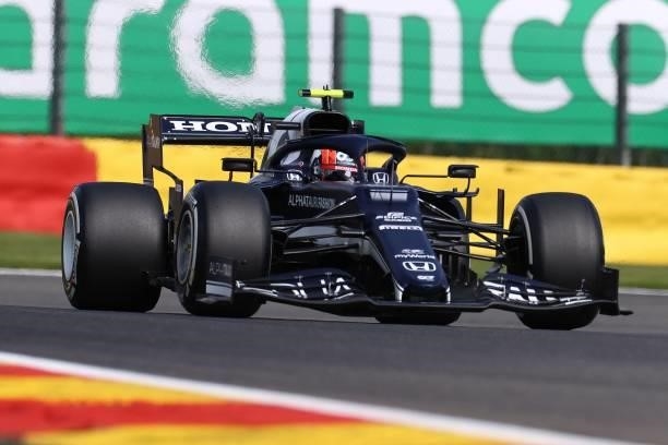 AlphaTauri's Japanese driver Yuki Tsunoda drives during the first practice session of the Formula One Belgian Grand Prix at the Spa-Francorchamps...
