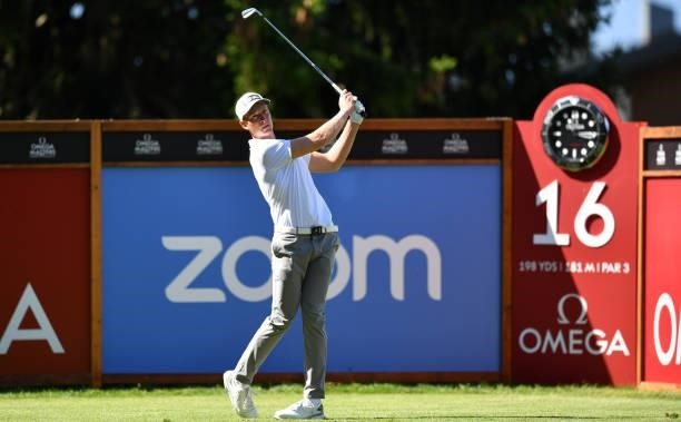 Ronan Kleu of Switzerland plays his tee shot at the 16th hole during Day Two of The Omega European Masters at Crans-sur-Sierre Golf Club on August...