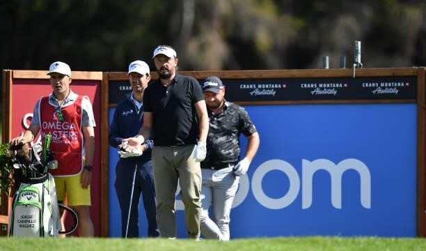 Mike Lorenzo Vera of France at the 14th hole during Day Two of The Omega European Masters at Crans-sur-Sierre Golf Club on August 27, 2021 in...