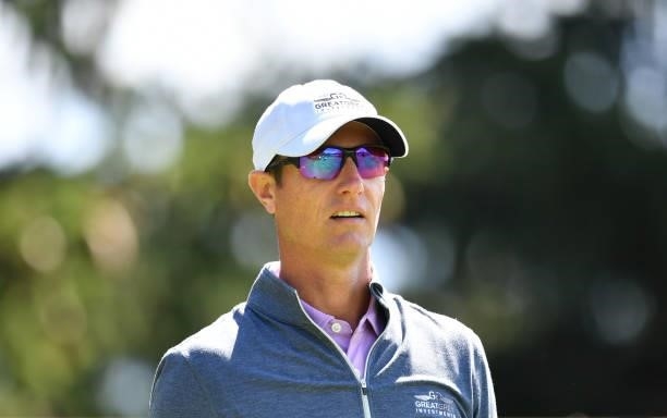 Nicolas Colsaerts of Belgium looks on at the 8th hole during Day Two of The Omega European Masters at Crans-sur-Sierre Golf Club on August 27, 2021...